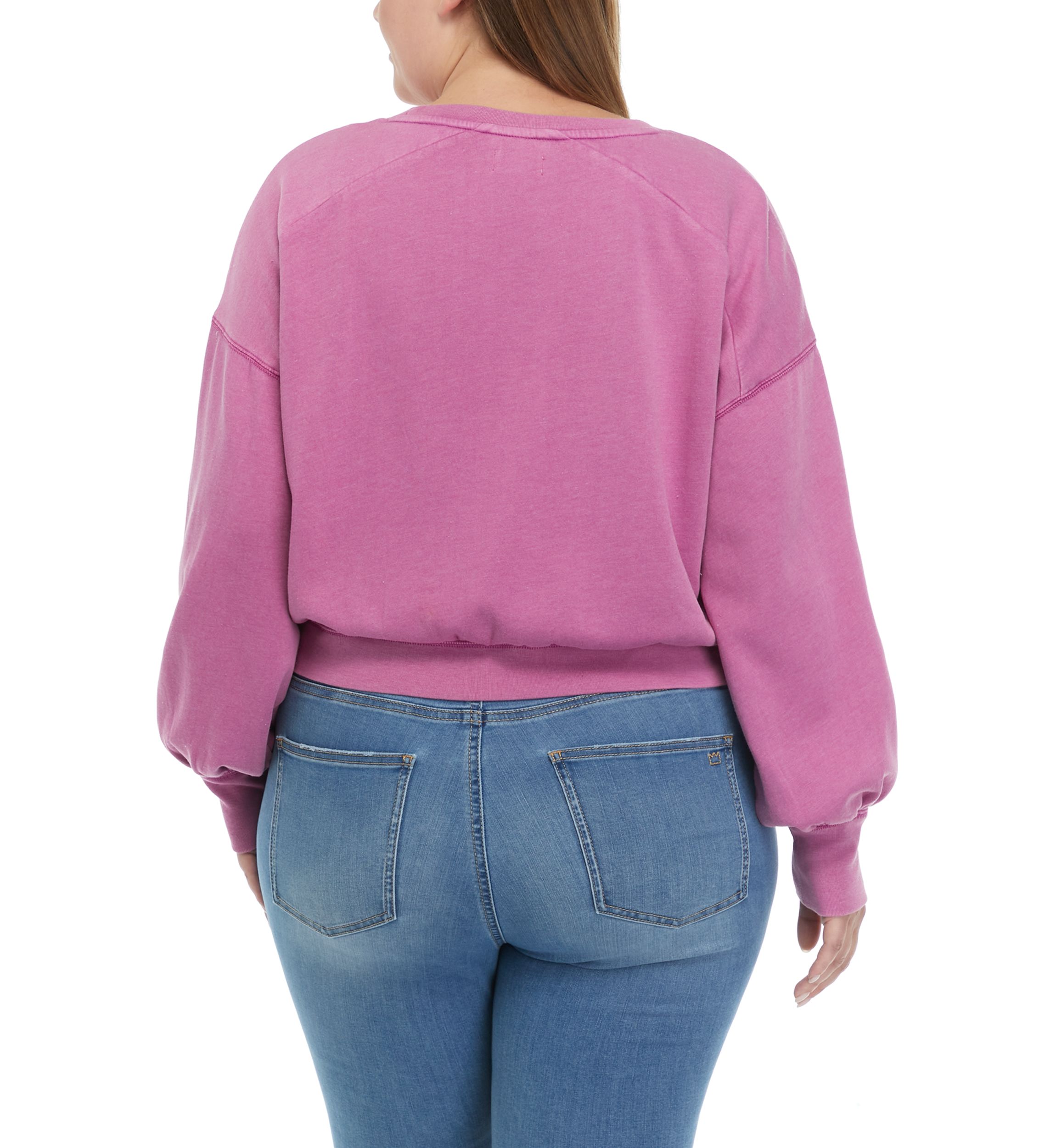 Plus Size Cropped Blouson Sleeve Pullover