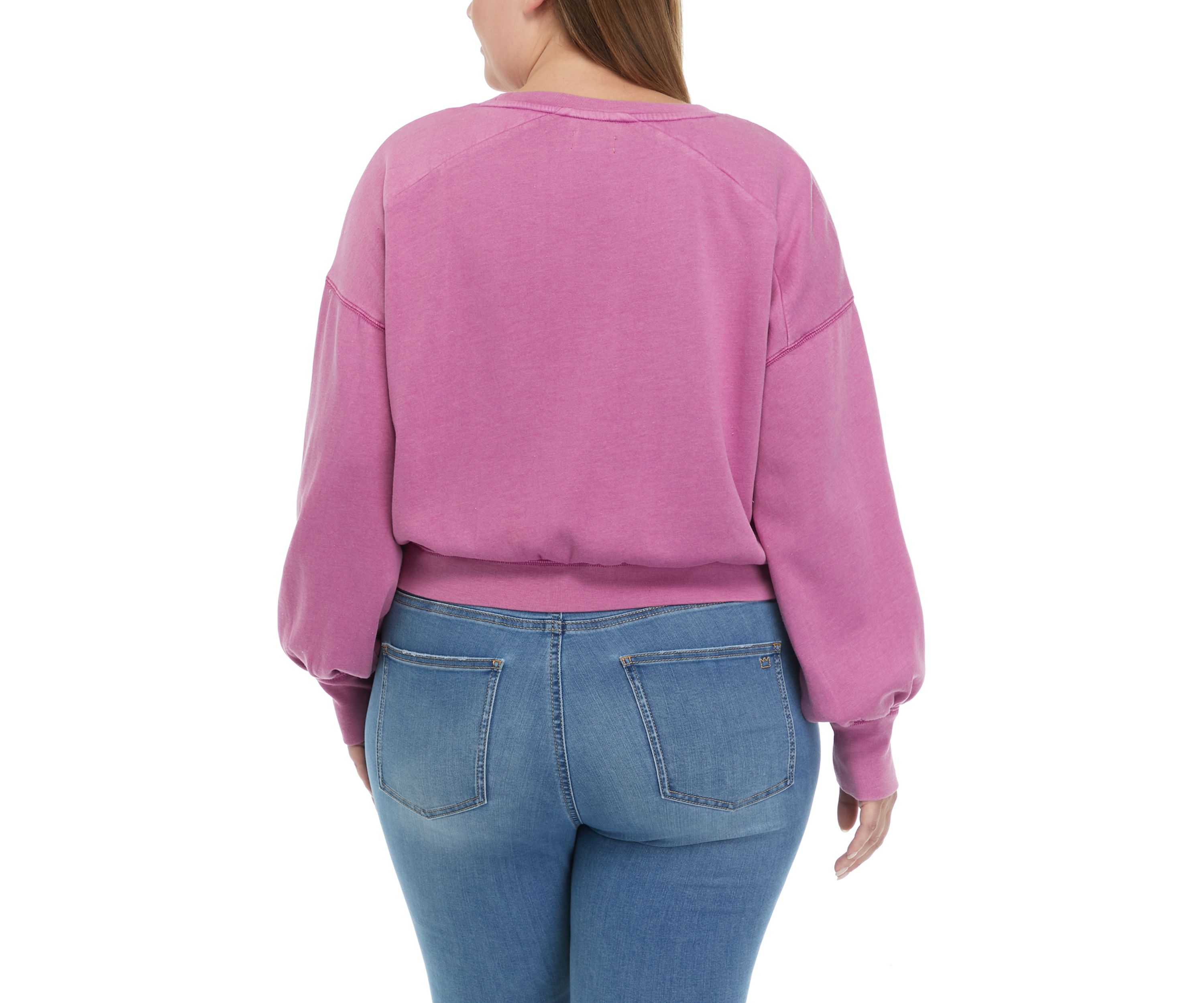 Plus Size Cropped Blouson Sleeve Pullover