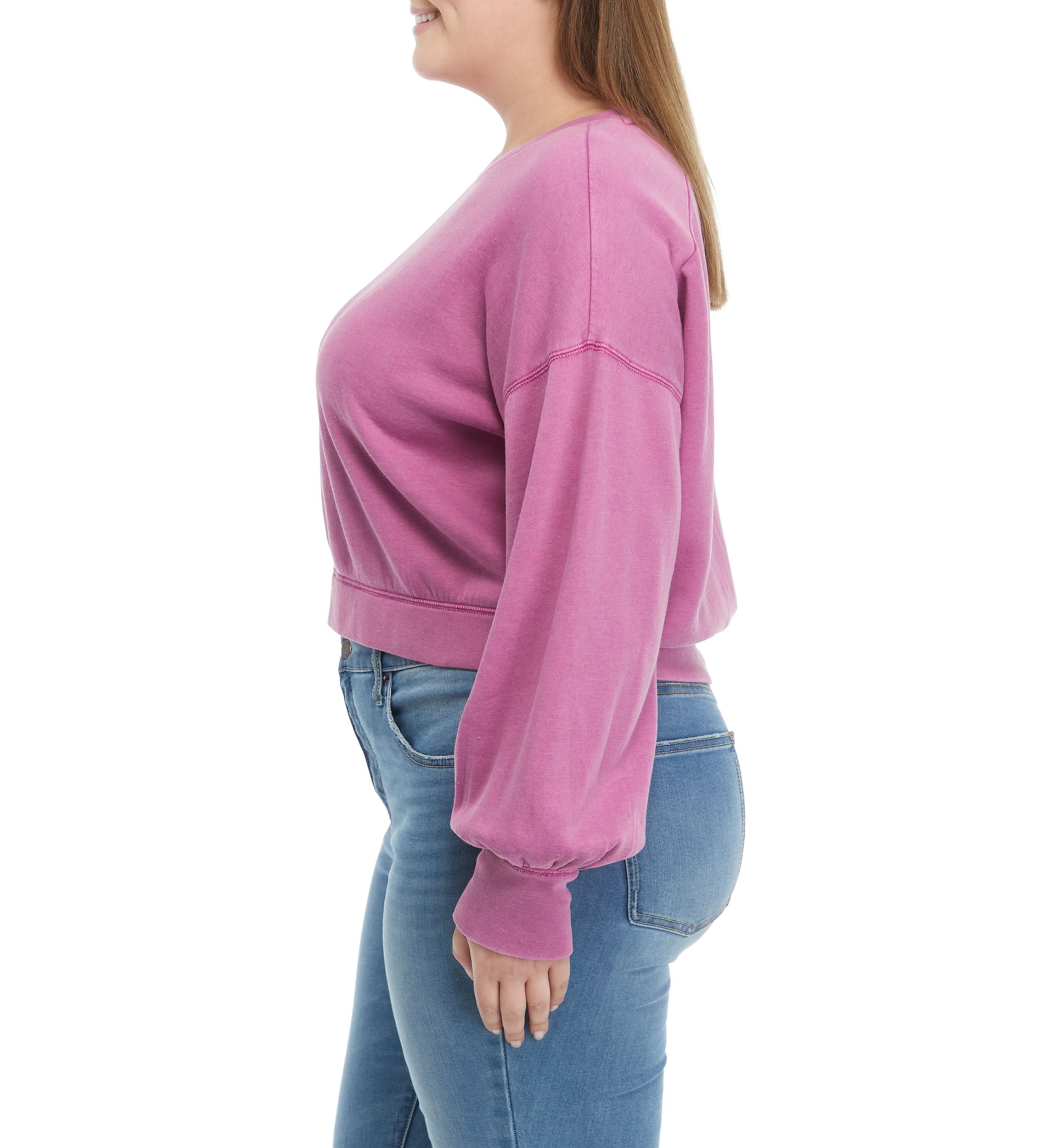Plus Size Cropped Blouson Sleeve Pullover