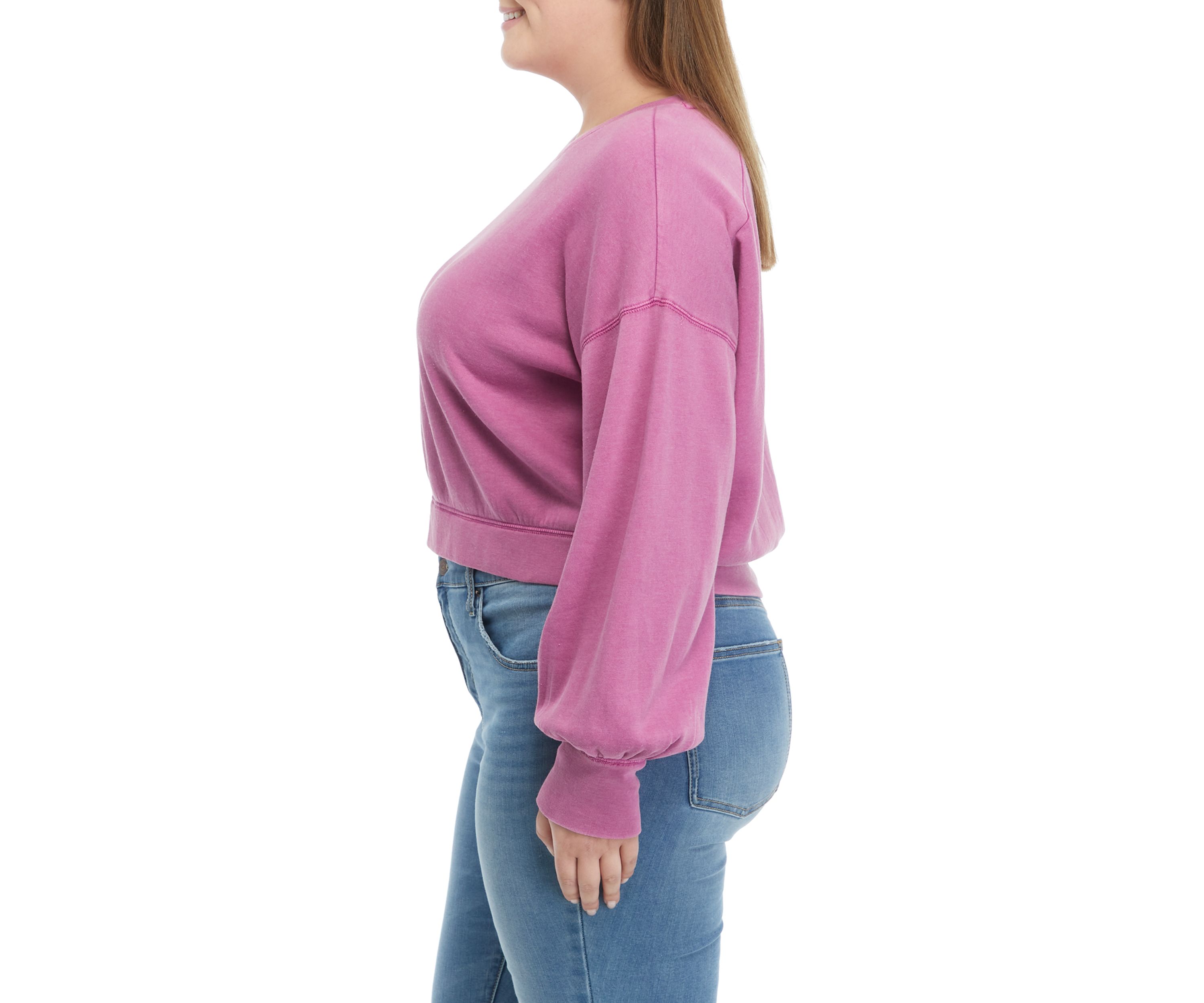 Plus Size Cropped Blouson Sleeve Pullover