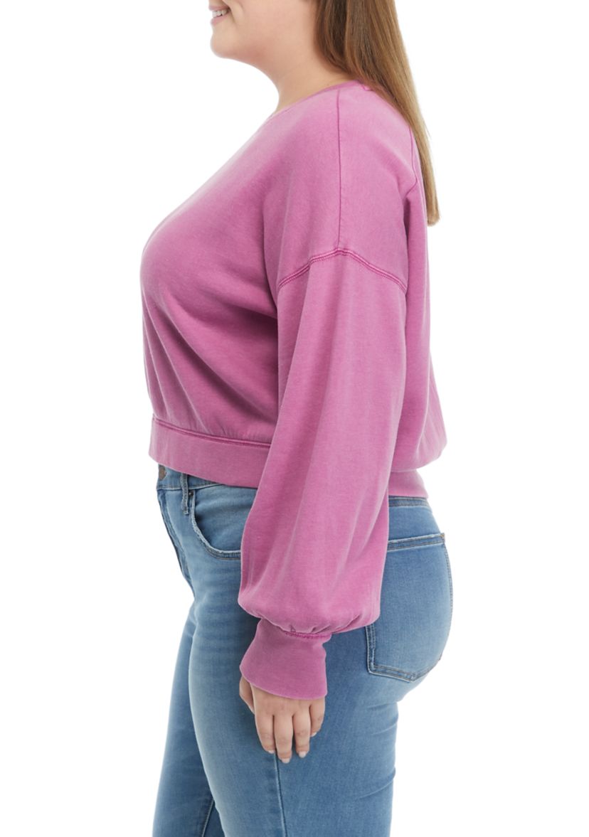 Plus Size Cropped Blouson Sleeve Pullover