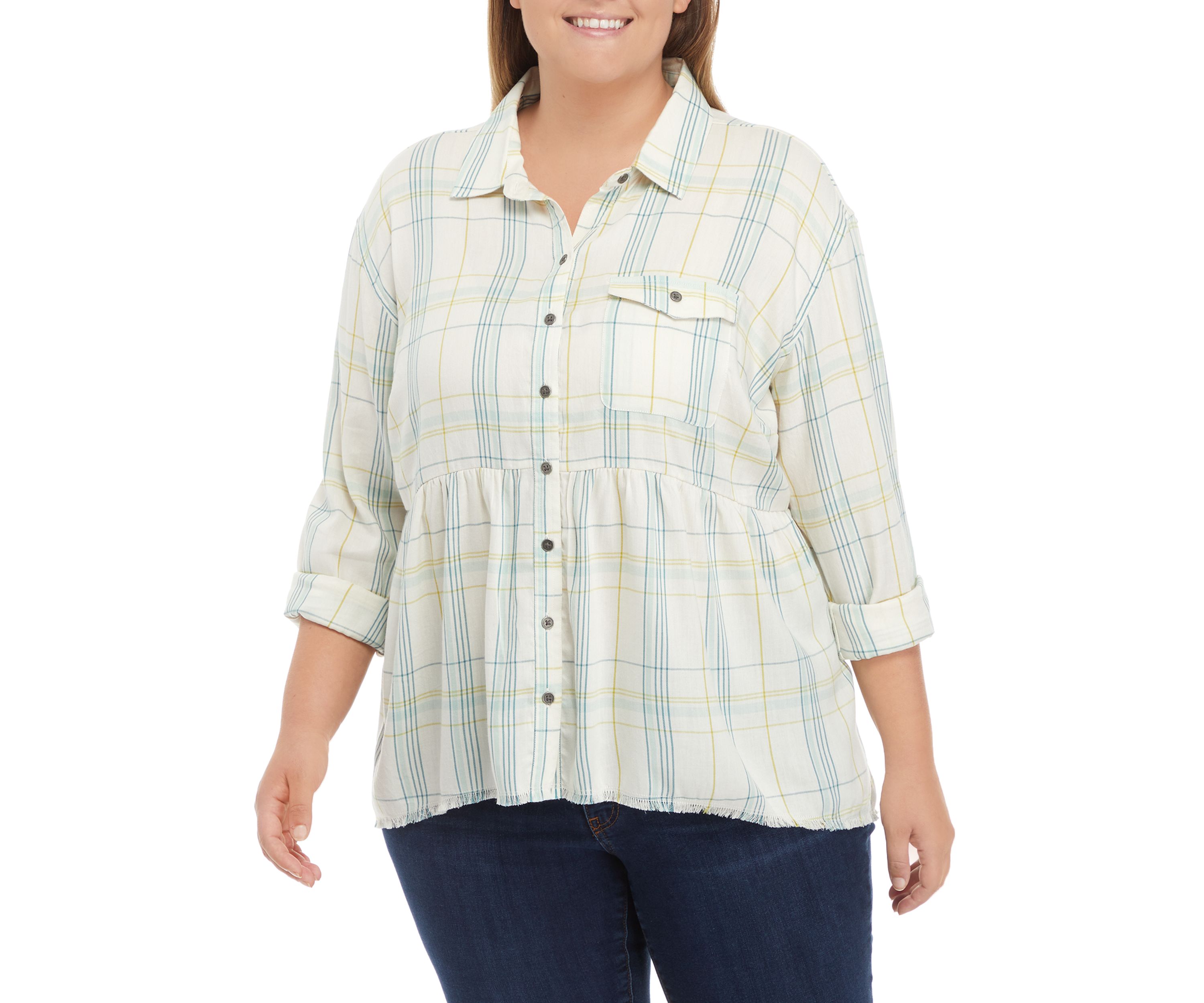 Plus Size Peplum Button Down Blouse