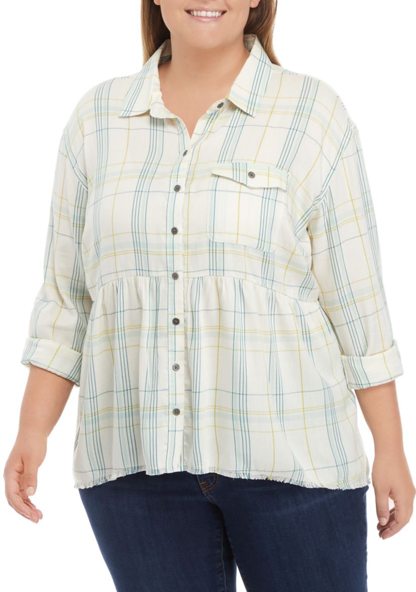 Plus Size Peplum Button Down Blouse