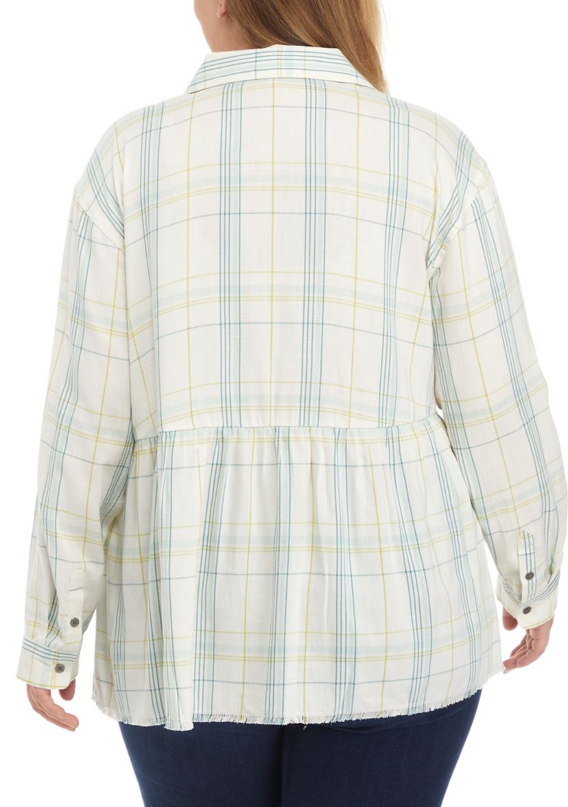 Plus Size Peplum Button Down Blouse