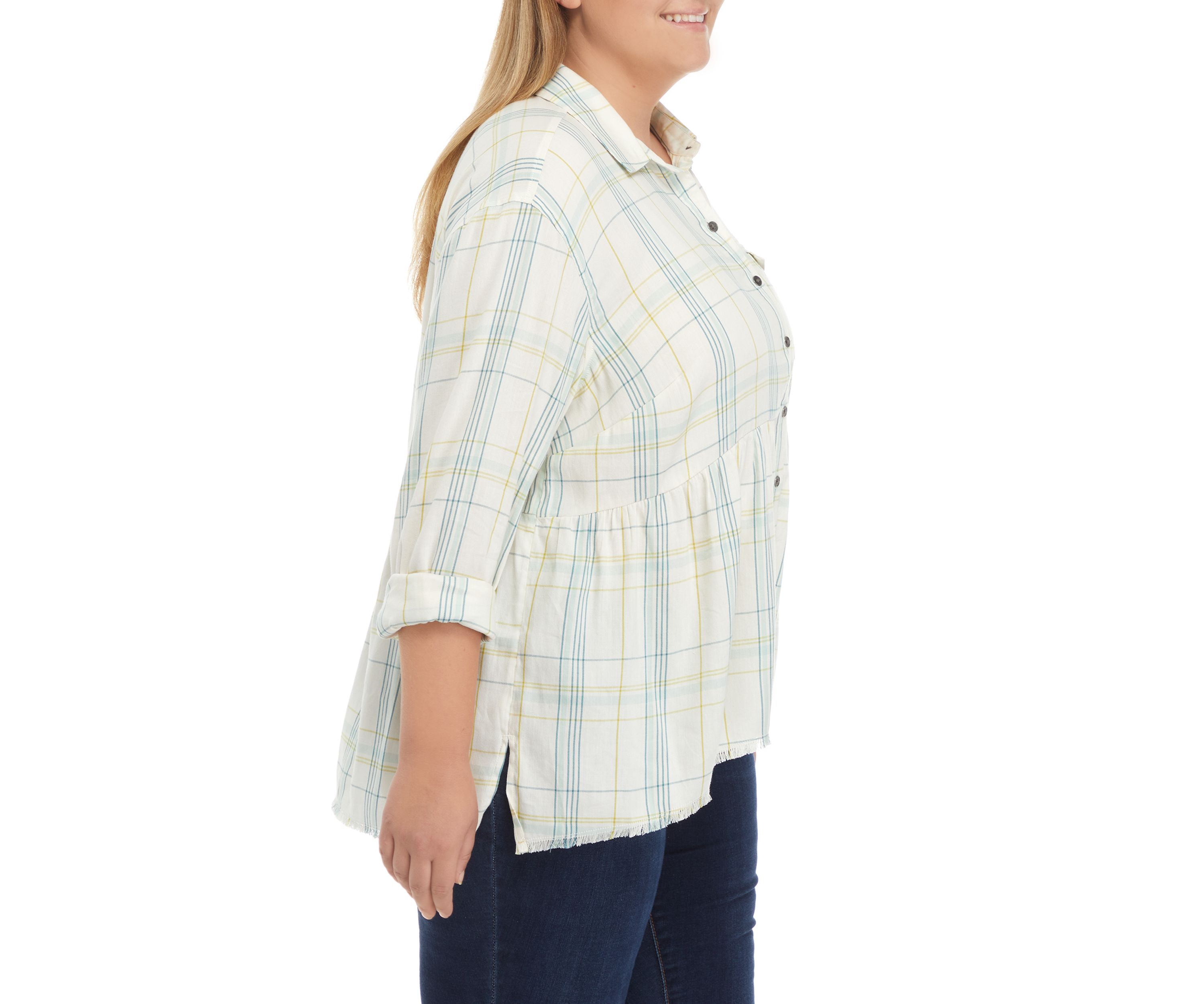 Plus Size Peplum Button Down Blouse