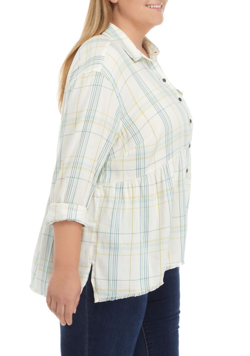 Plus Size Peplum Button Down Blouse