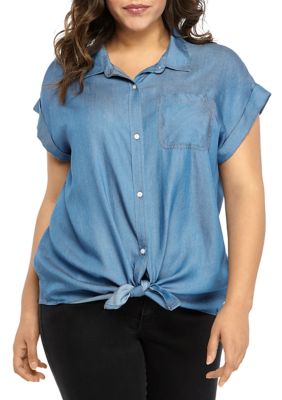 TRUE CRAFT Plus Size Denim Camp Shirt | belk