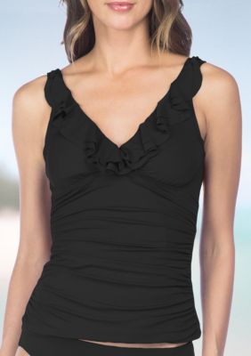 Ralph Lauren Women's Beach Club Solid Ruffle Underwire Tankini Top Black Size 10 main image 1