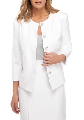 Kasper Petite Stretch Crepe Shawl-Collar Open-Front Blazer - ShopStyle