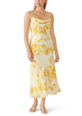 French Connection Women's Oona Satin Sophie Floral V-Neck Dress, Yellow, 6