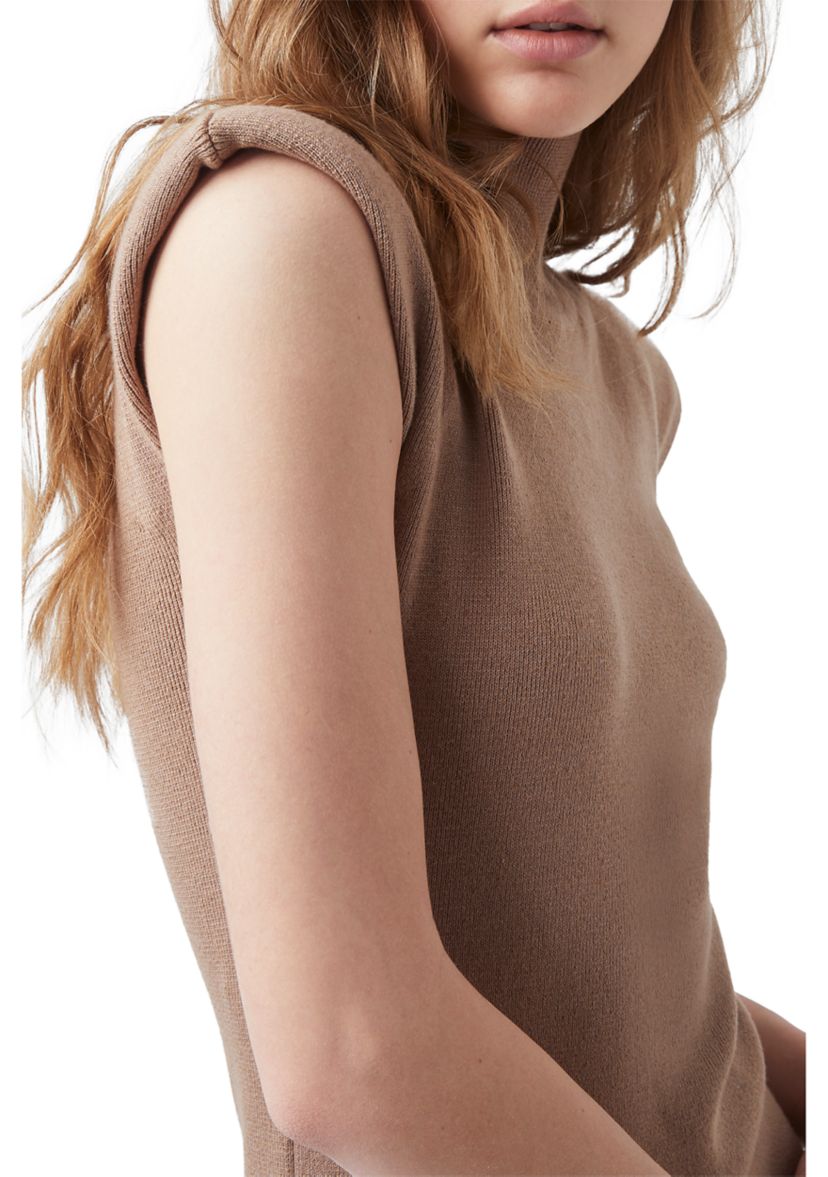 Fitted Mock Neck Shoulder Pad Midi Dress