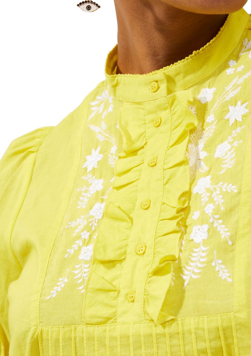 Puff Sleeve Embroidered Neck Dress