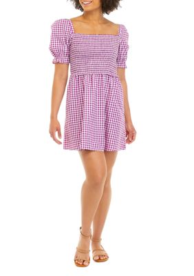 Puff Sleeve Gingham Smocked Dress