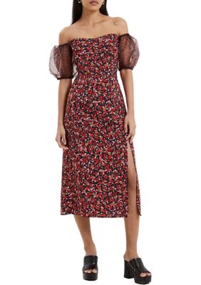 French Connection Women's Clara Flavia Bardot Organza Puff Sleeve Dress