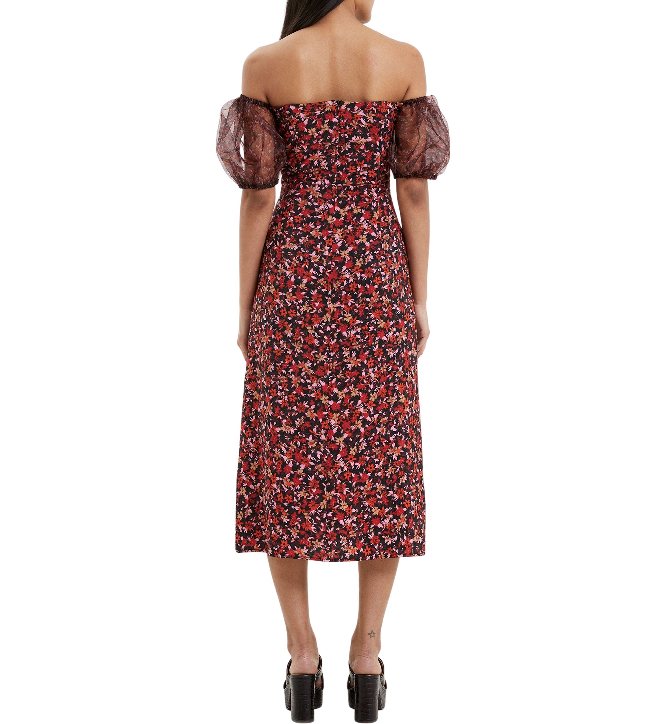 Clara Flavia Bardot Organza Puff Sleeve Dress