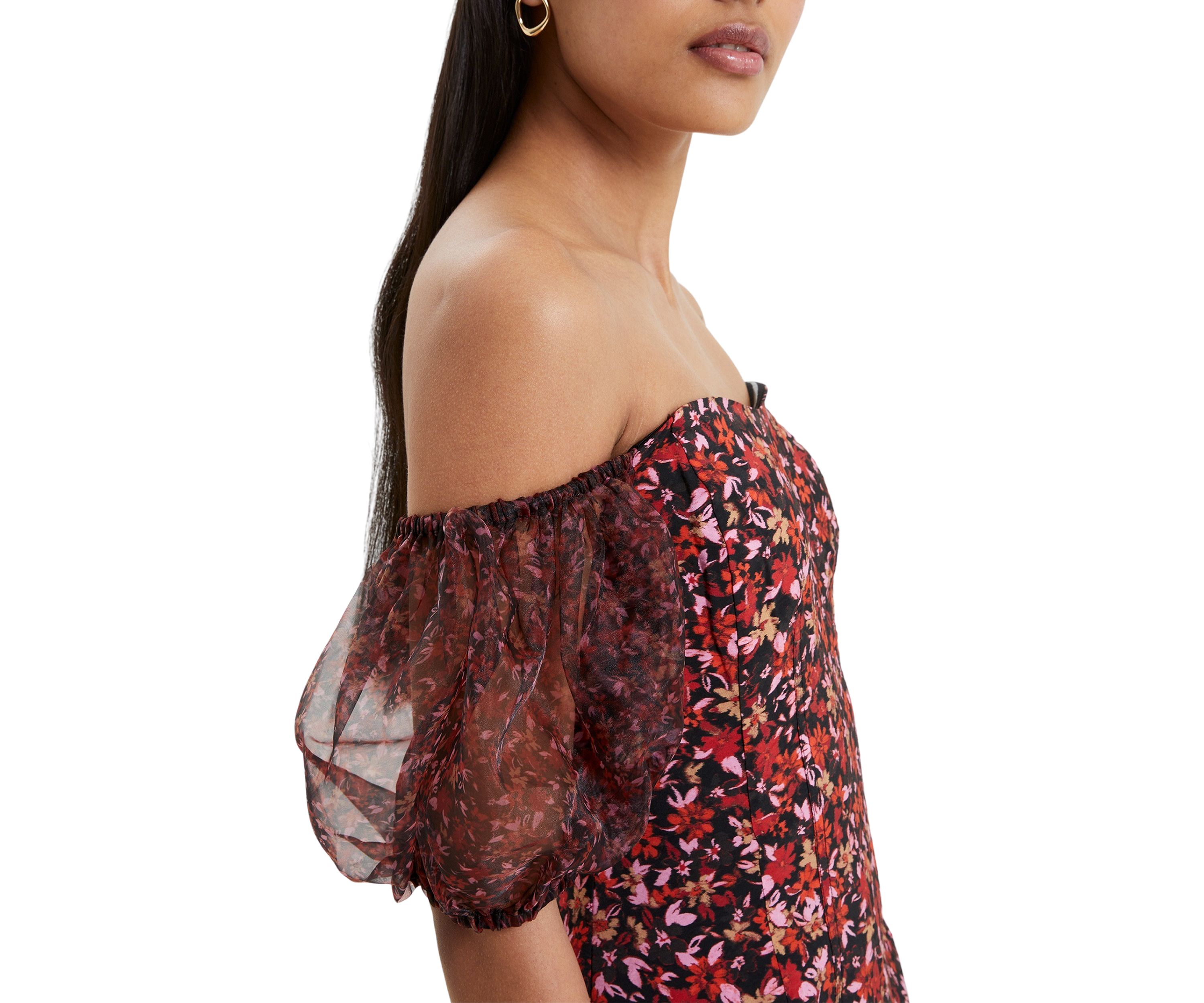 Clara Flavia Bardot Organza Puff Sleeve Dress