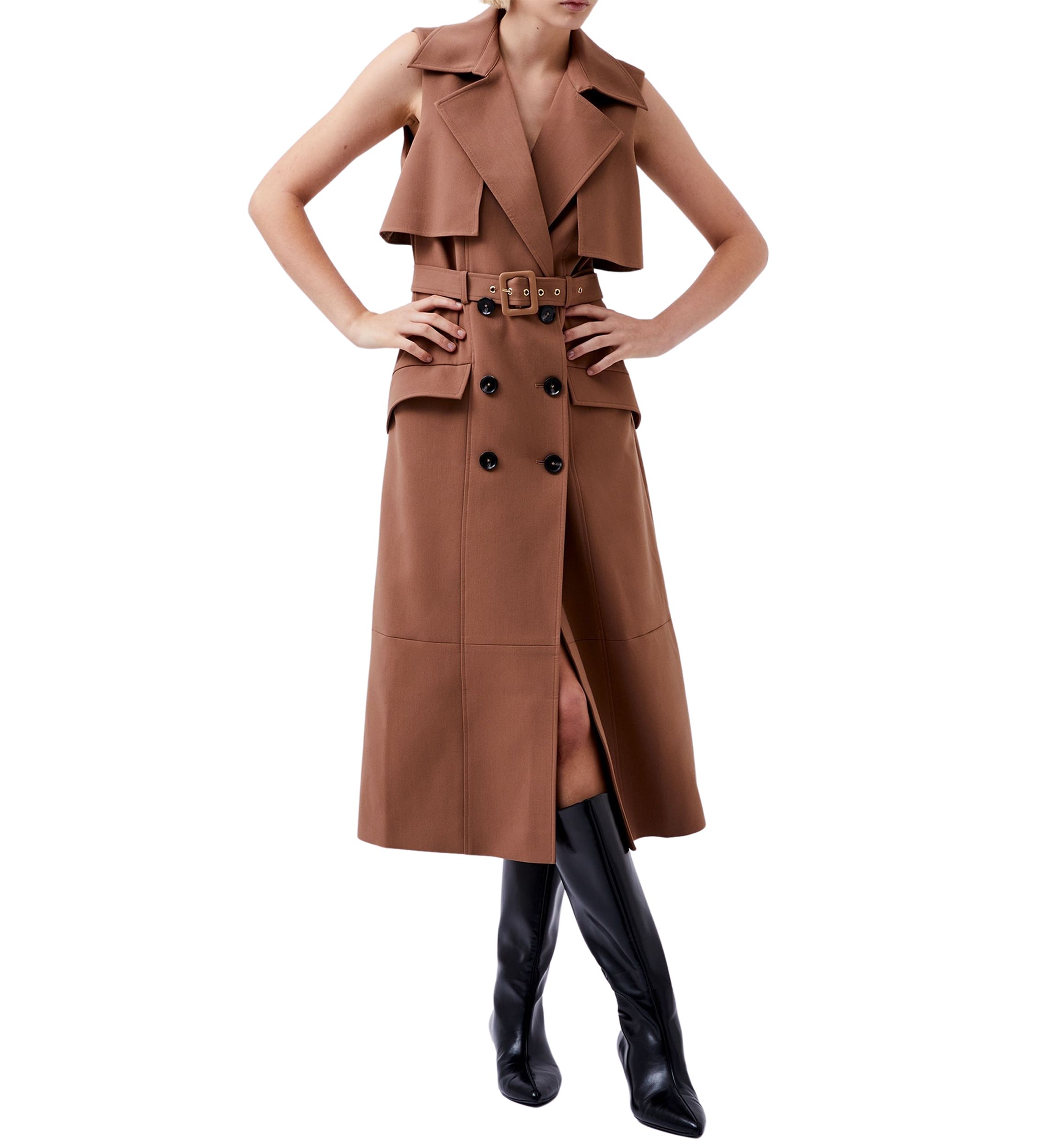 Azra Twill Sleeveless Trench Coat
