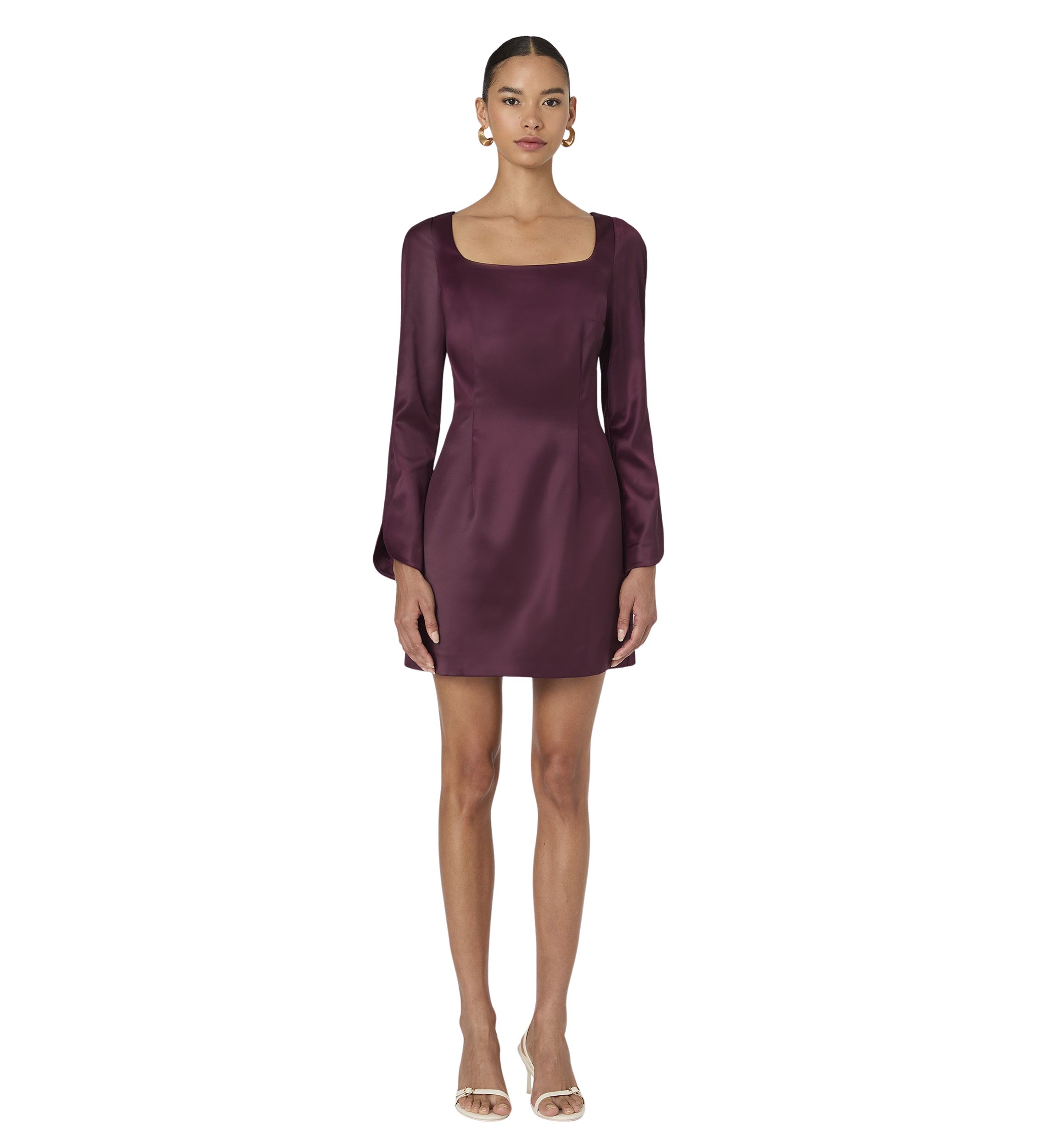 Structured Long Sleeve Satin Square Neck Dress