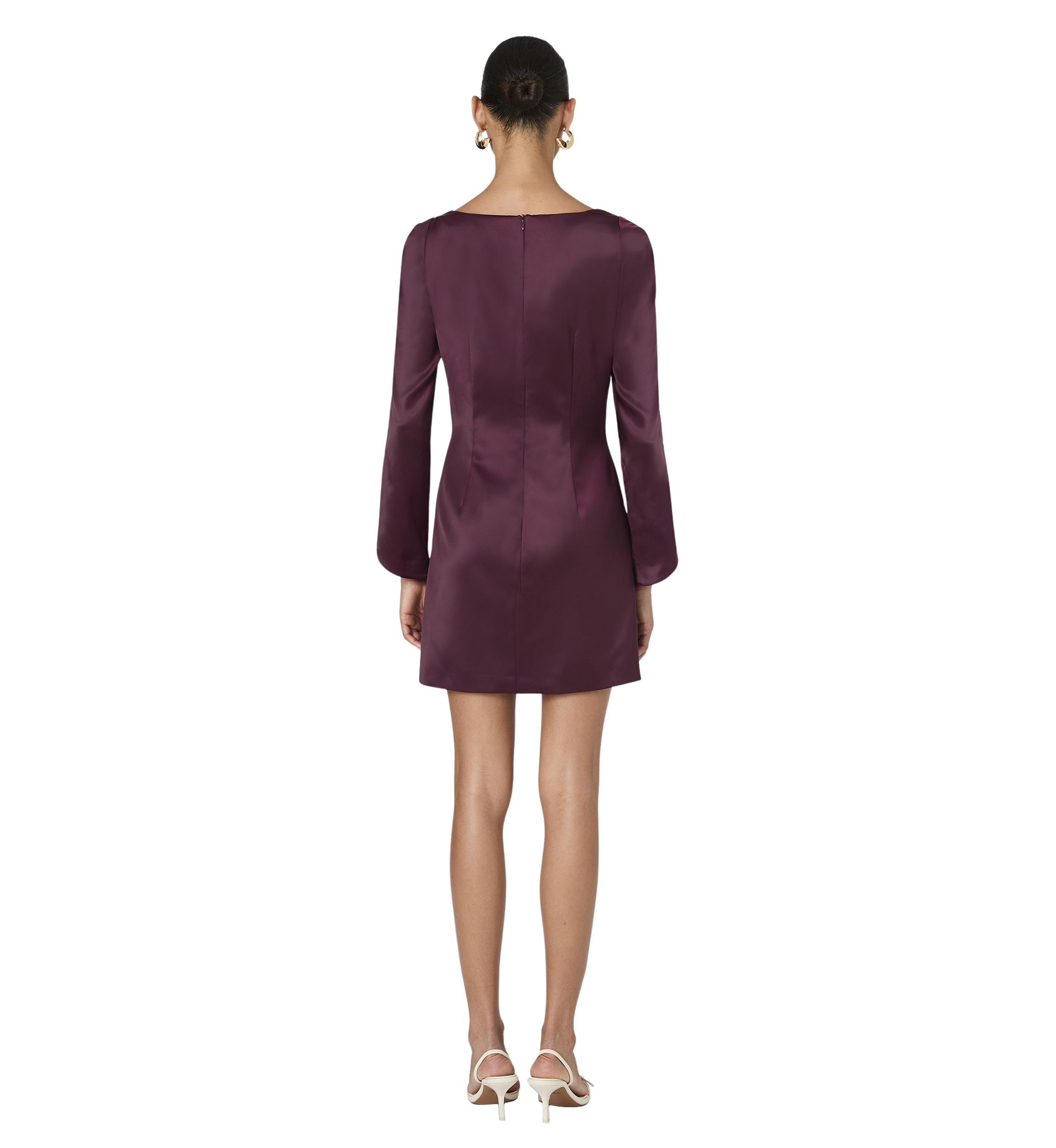 Structured Long Sleeve Satin Square Neck Dress