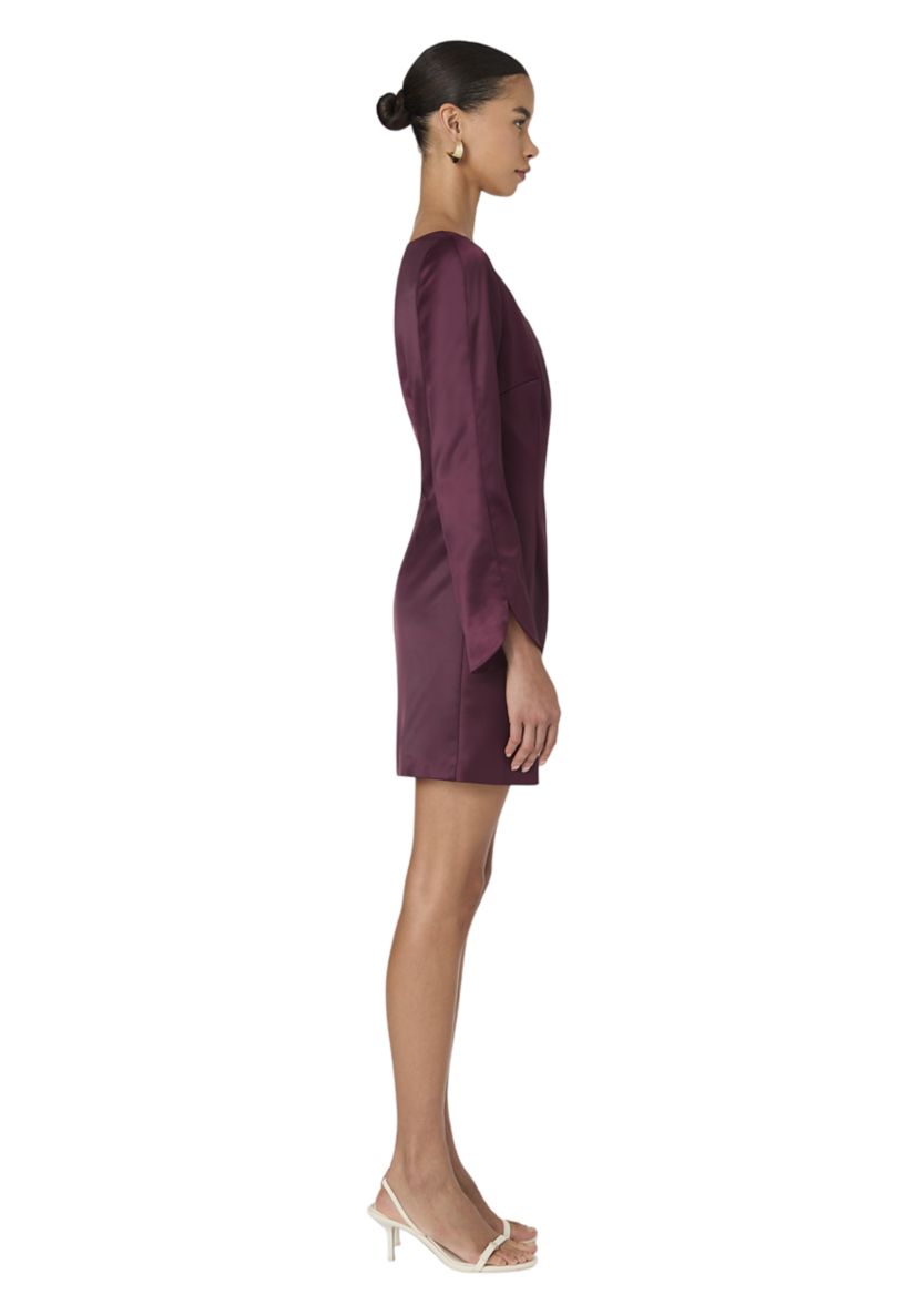 Structured Long Sleeve Satin Square Neck Dress