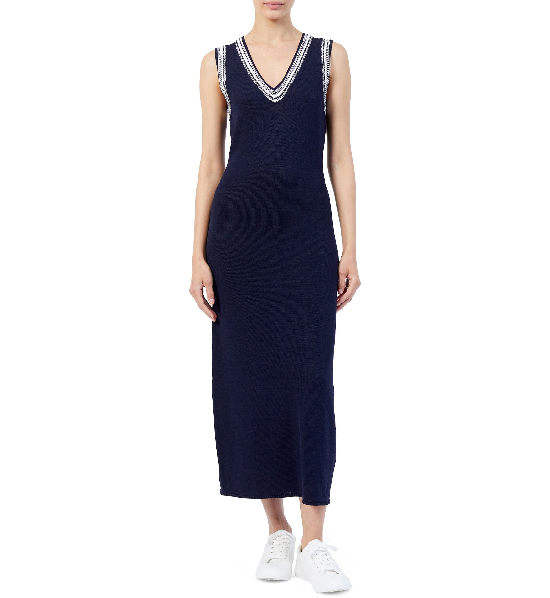 French Connection Women's Sage Knit-Trim Sleeveless Dress - Navy/Summer White - Size Xs