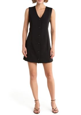 French Connection Women's V-Neck Button Down Sleeveless Dress