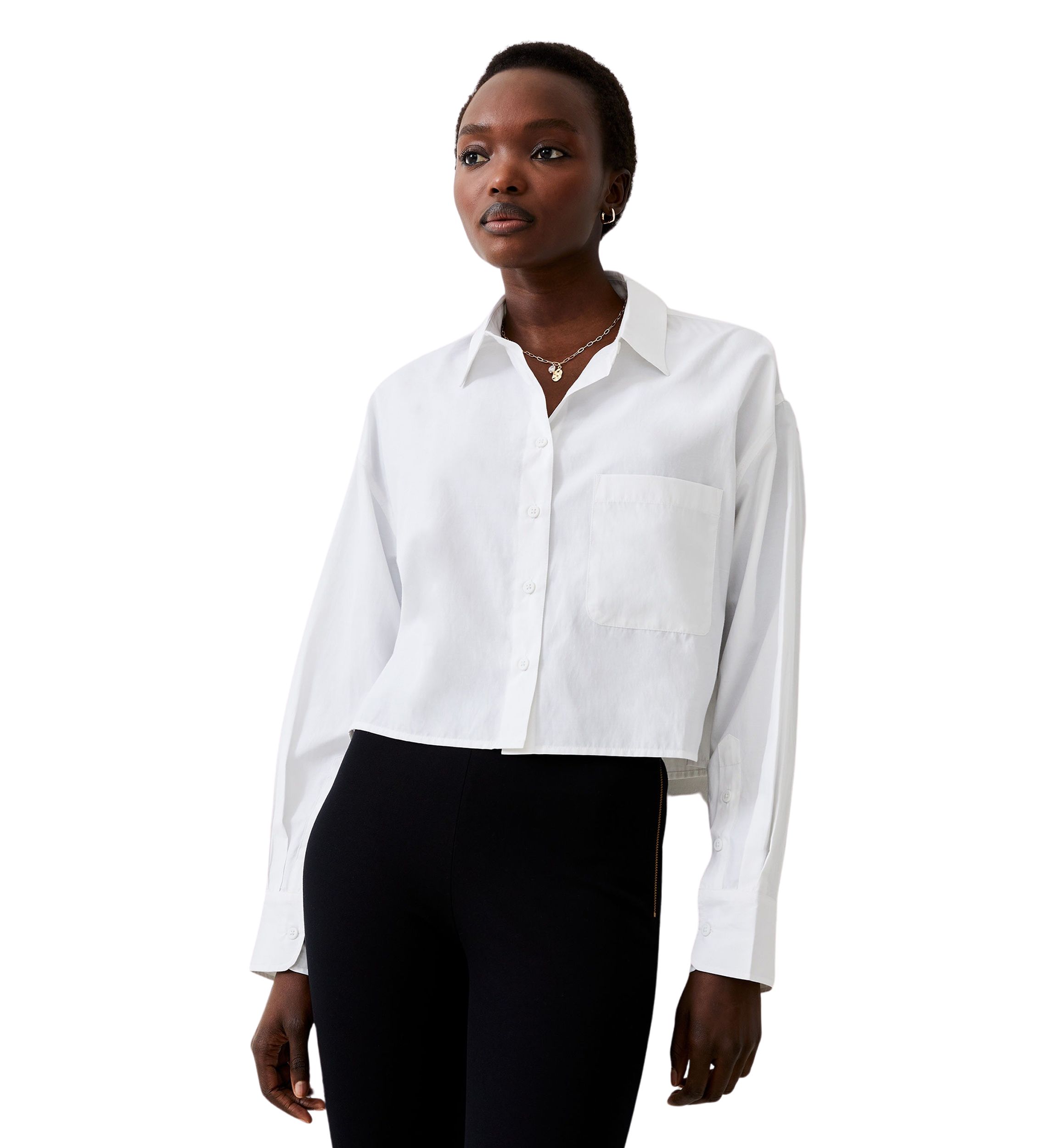 Cropped Poplin Button Up Shirt
