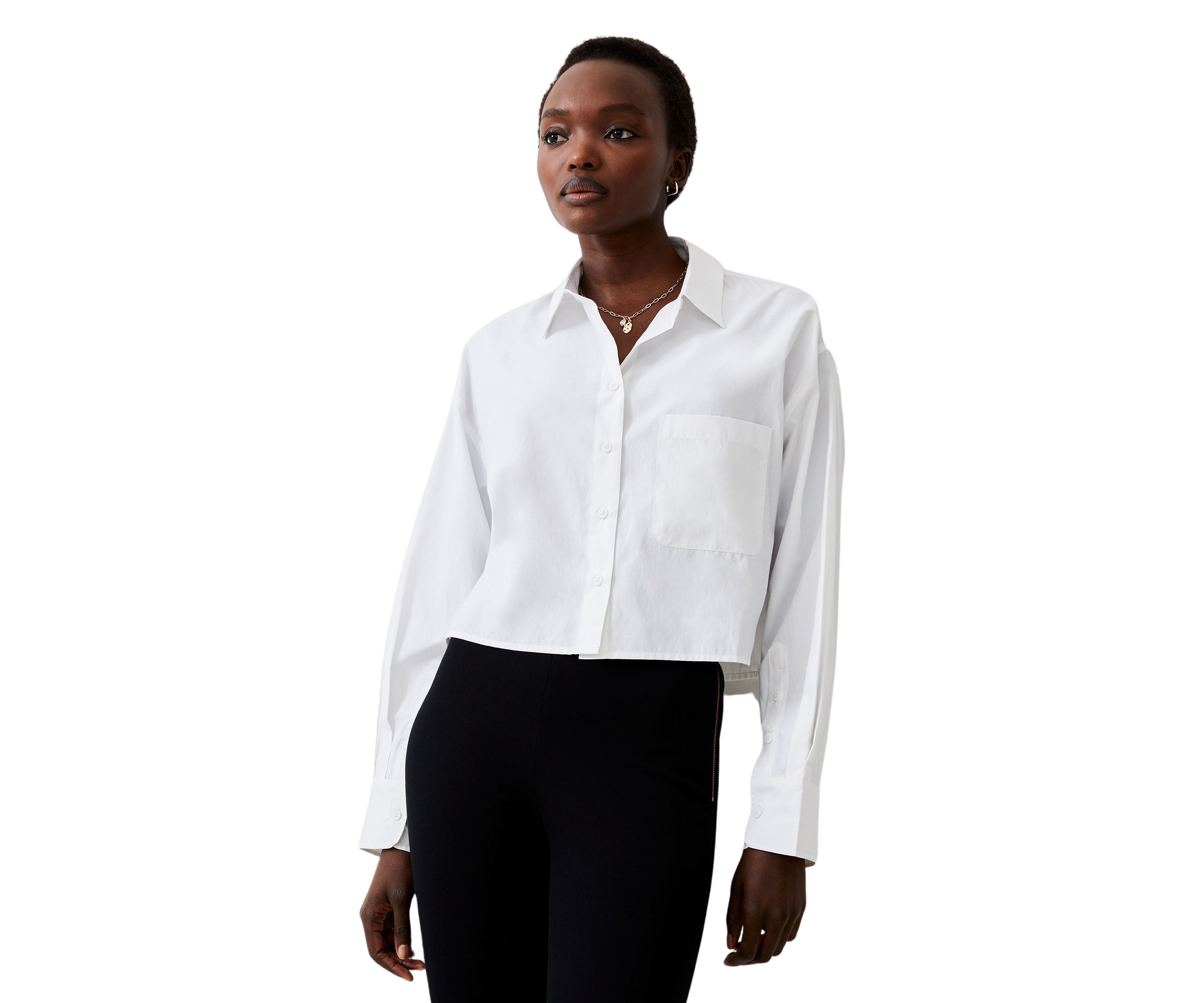 Cropped Poplin Button Up Shirt