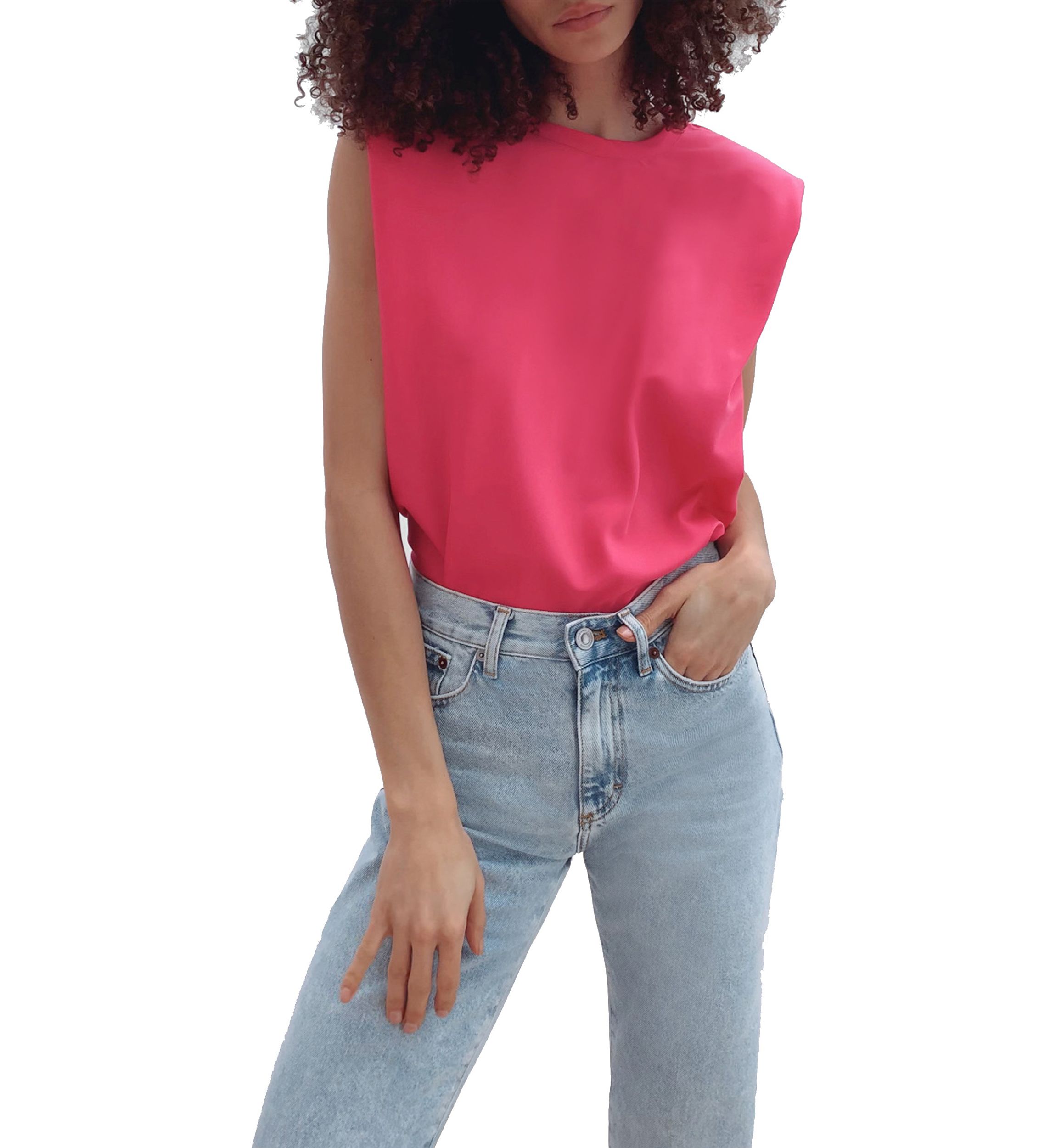 Shoulder Pad Crepe Tank