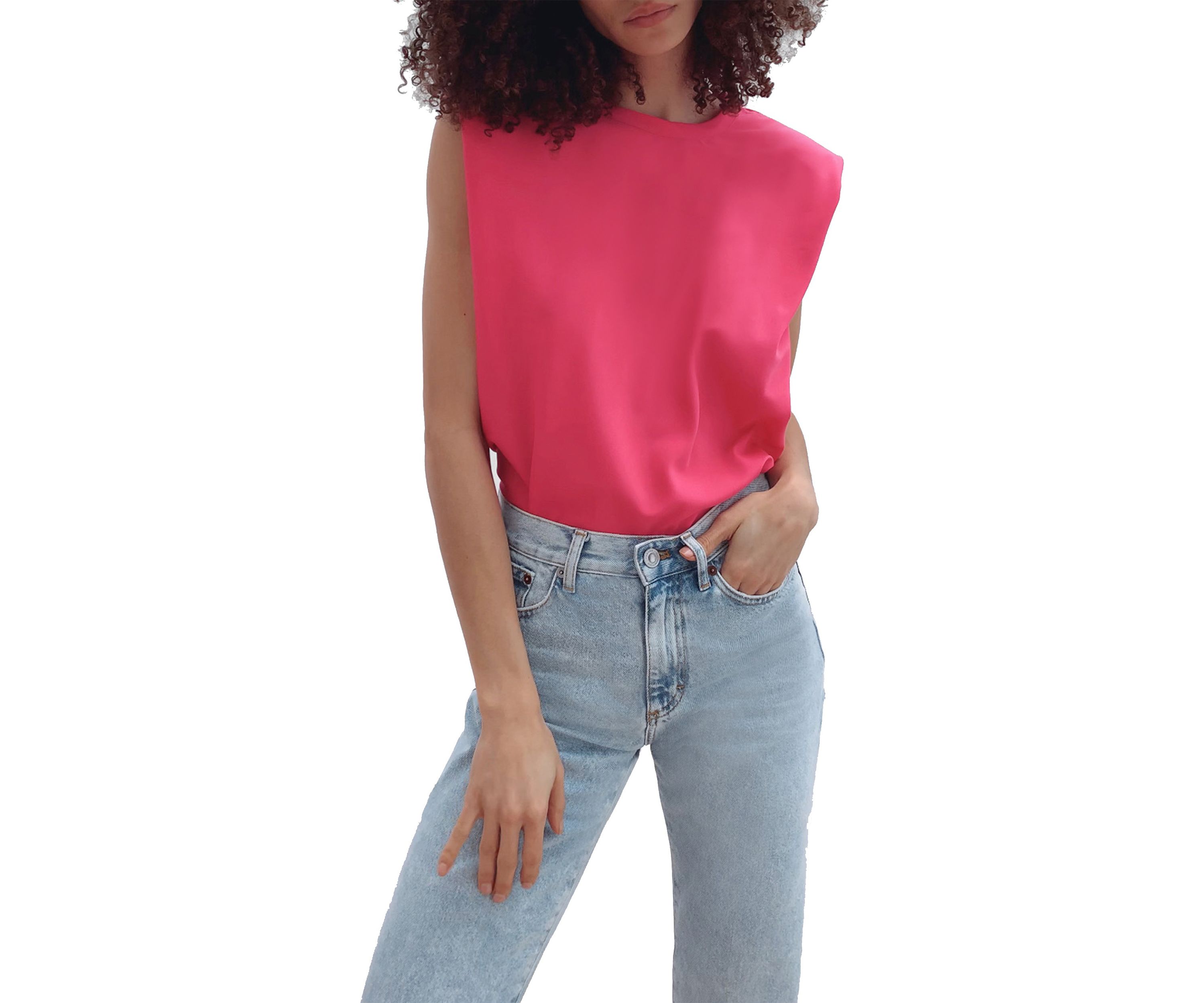 Shoulder Pad Crepe Tank