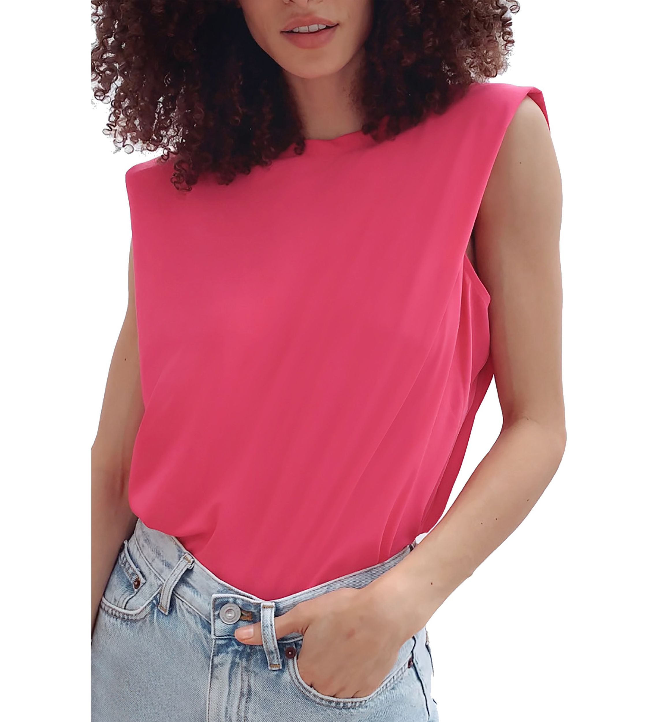 Shoulder Pad Crepe Tank