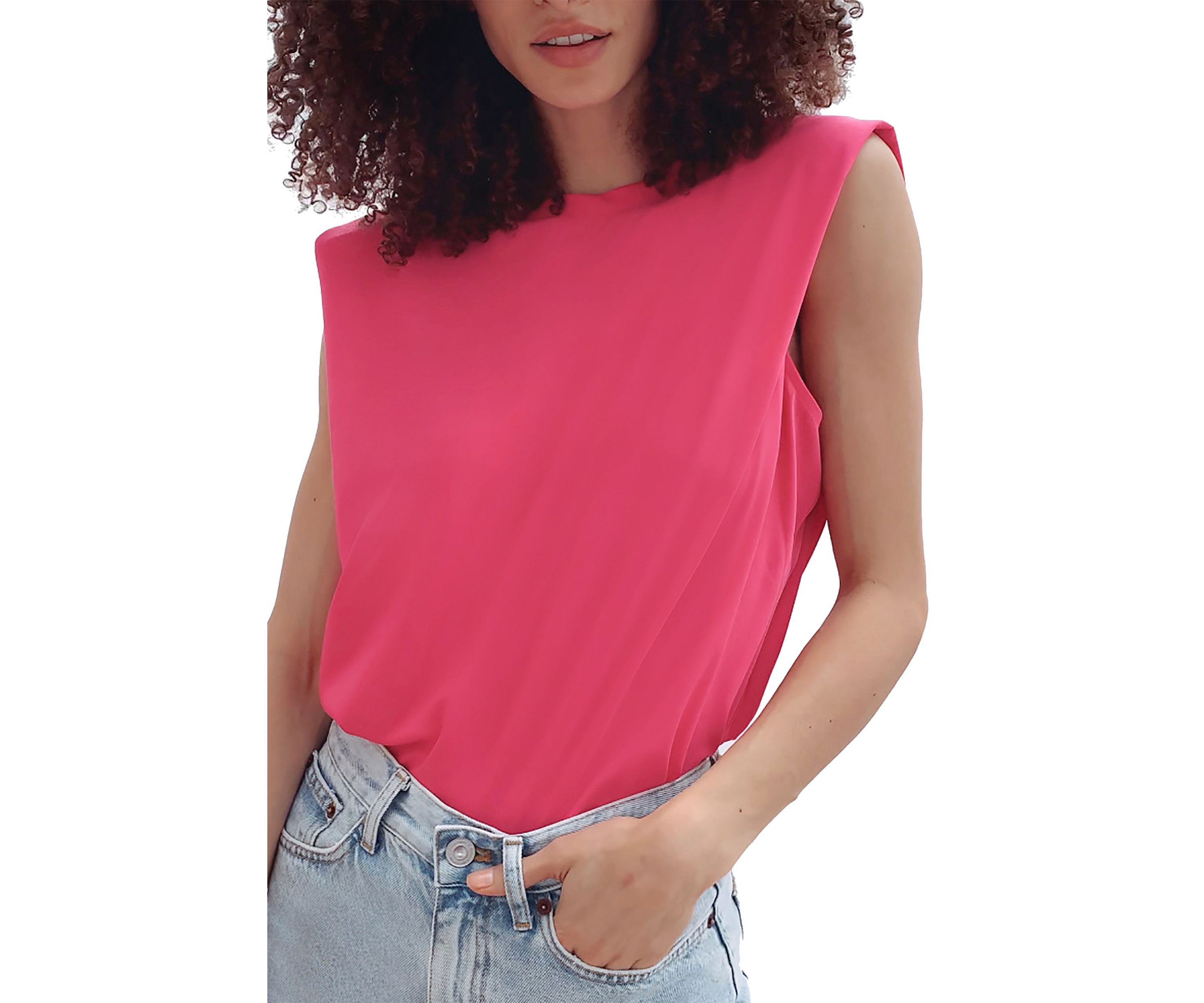 Shoulder Pad Crepe Tank