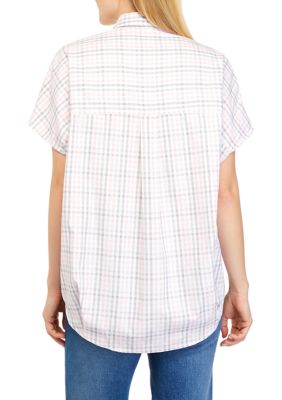 Dolman Sleeve Checkered Button Down Shirt