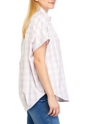 Dolman Sleeve Checkered Button Down Shirt