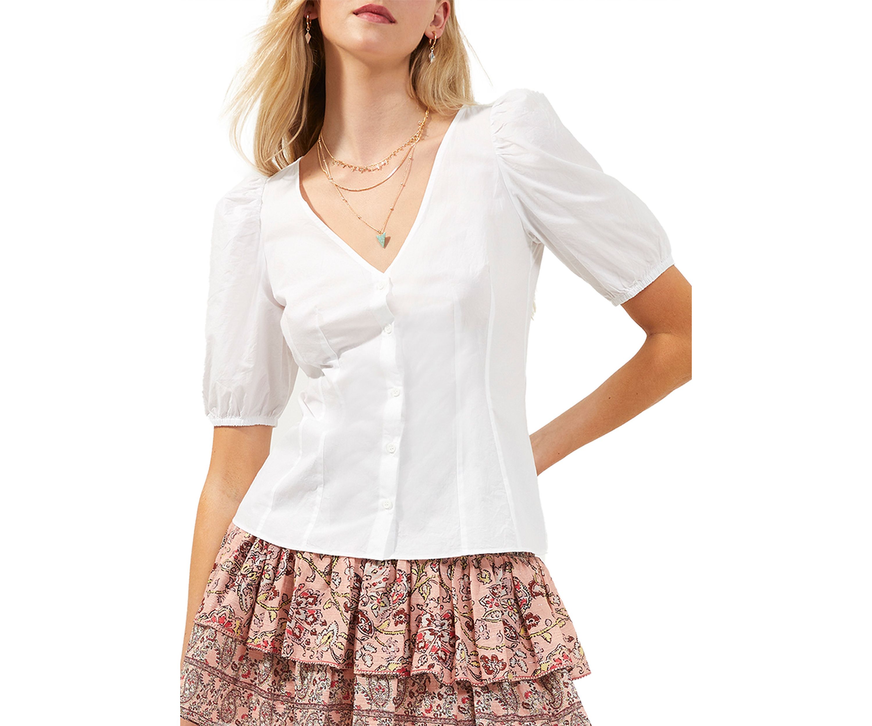 Armina Poplin Short Puff Sleeve Top