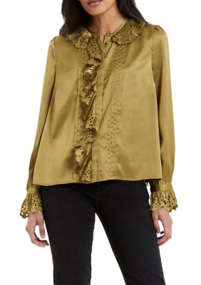 French Connection Women's Aleeya Satin Lace Ruffle Blouse