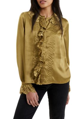 Aleeya Satin Lace Ruffle Blouse