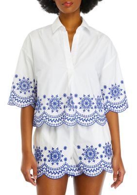 Alissa Cotton Embroidered Popover Top