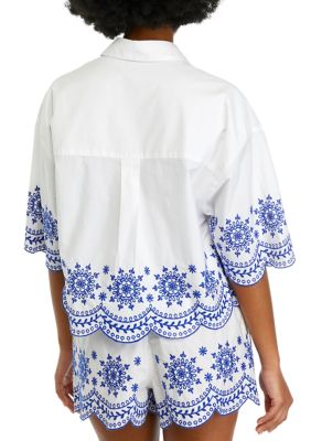 Alissa Cotton Embroidered Popover Top