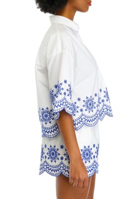 Alissa Cotton Embroidered Popover Top