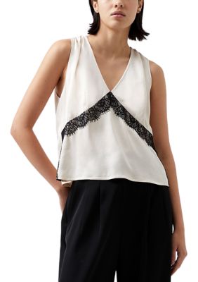 French Connection Women's Ennis Satin Lace Top