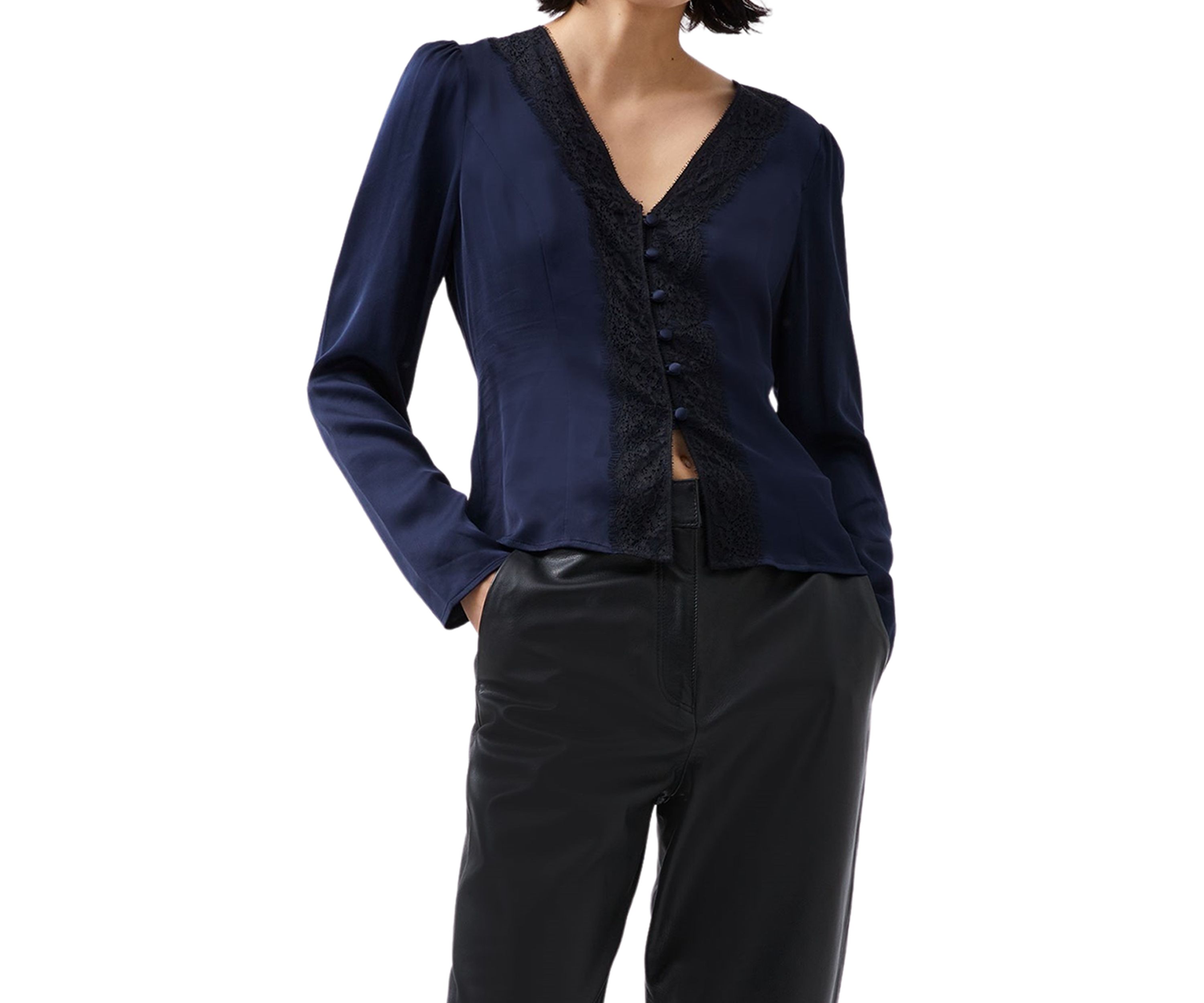 Ennis Satin Long Sleeve V-Neck Blouse