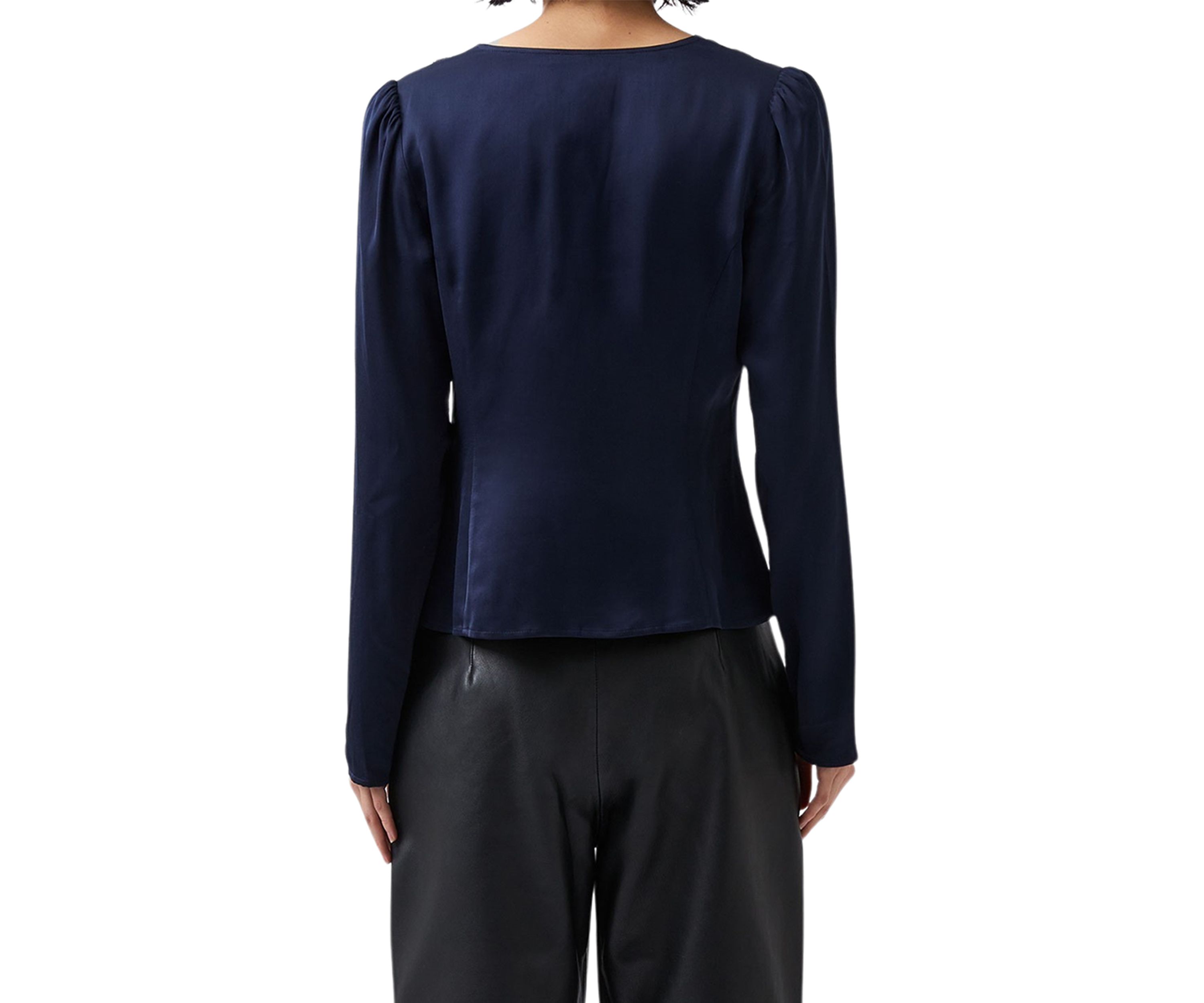 Ennis Satin Long Sleeve V-Neck Blouse