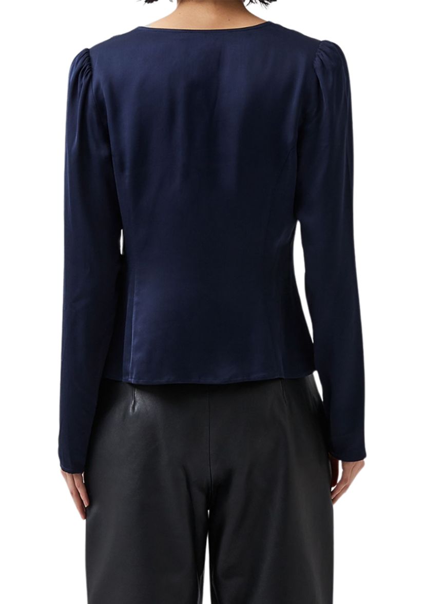 Ennis Satin Long Sleeve V-Neck Blouse