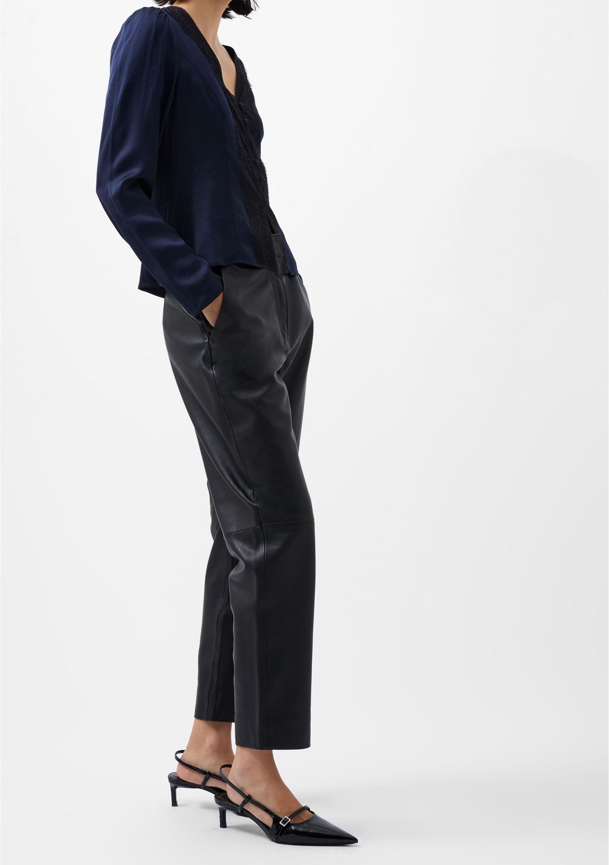 Ennis Satin Long Sleeve V-Neck Blouse