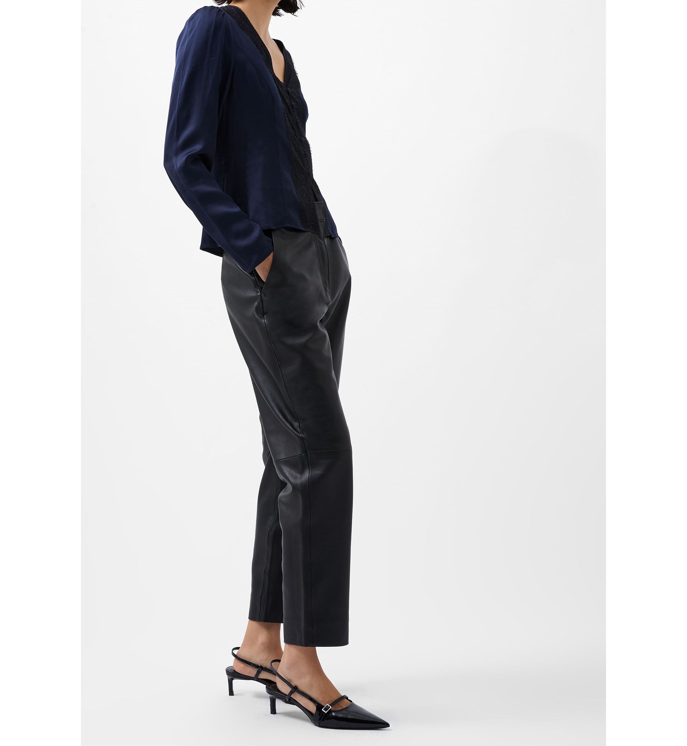 Ennis Satin Long Sleeve V-Neck Blouse