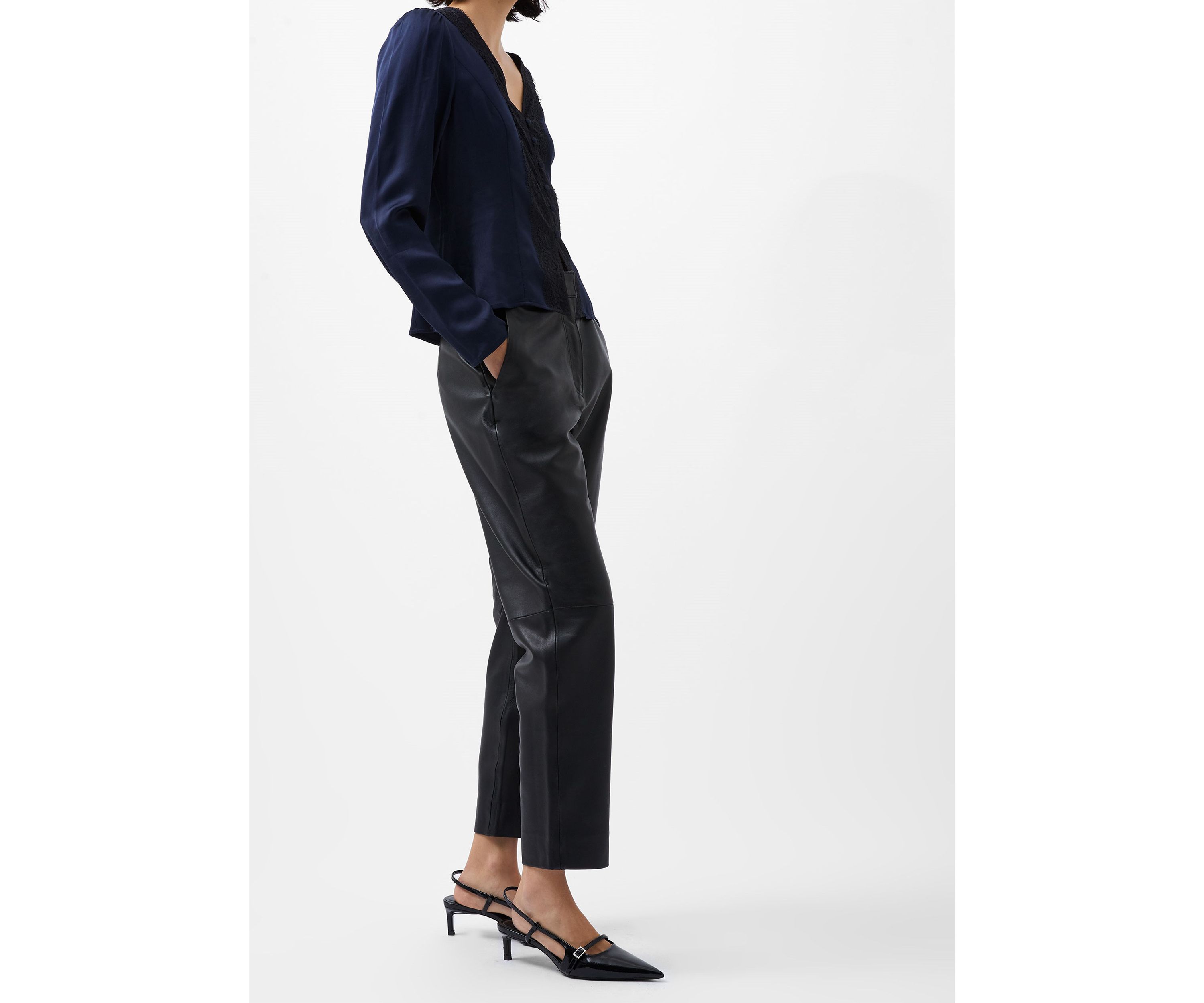 Ennis Satin Long Sleeve V-Neck Blouse
