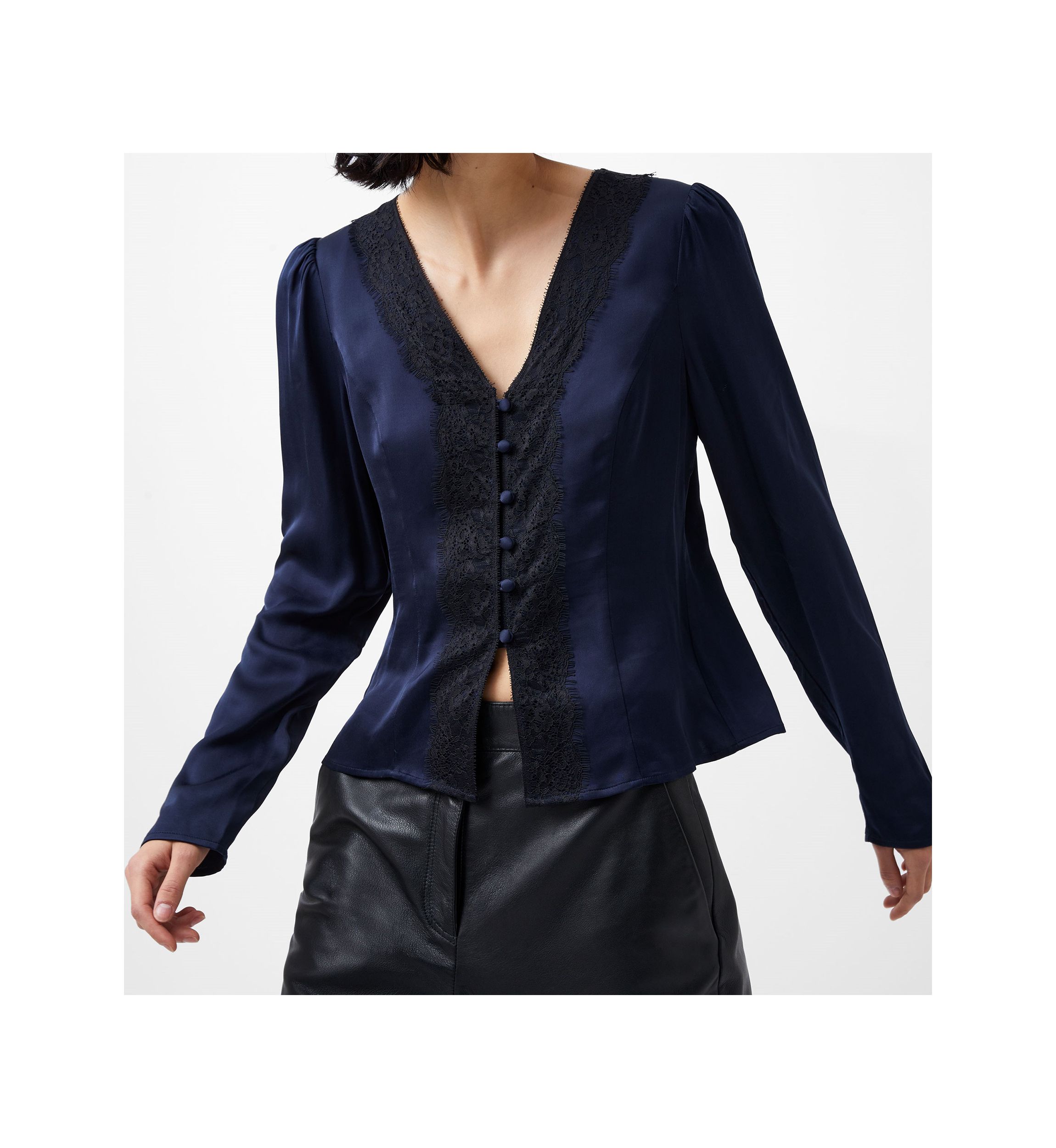 Ennis Satin Long Sleeve V-Neck Blouse