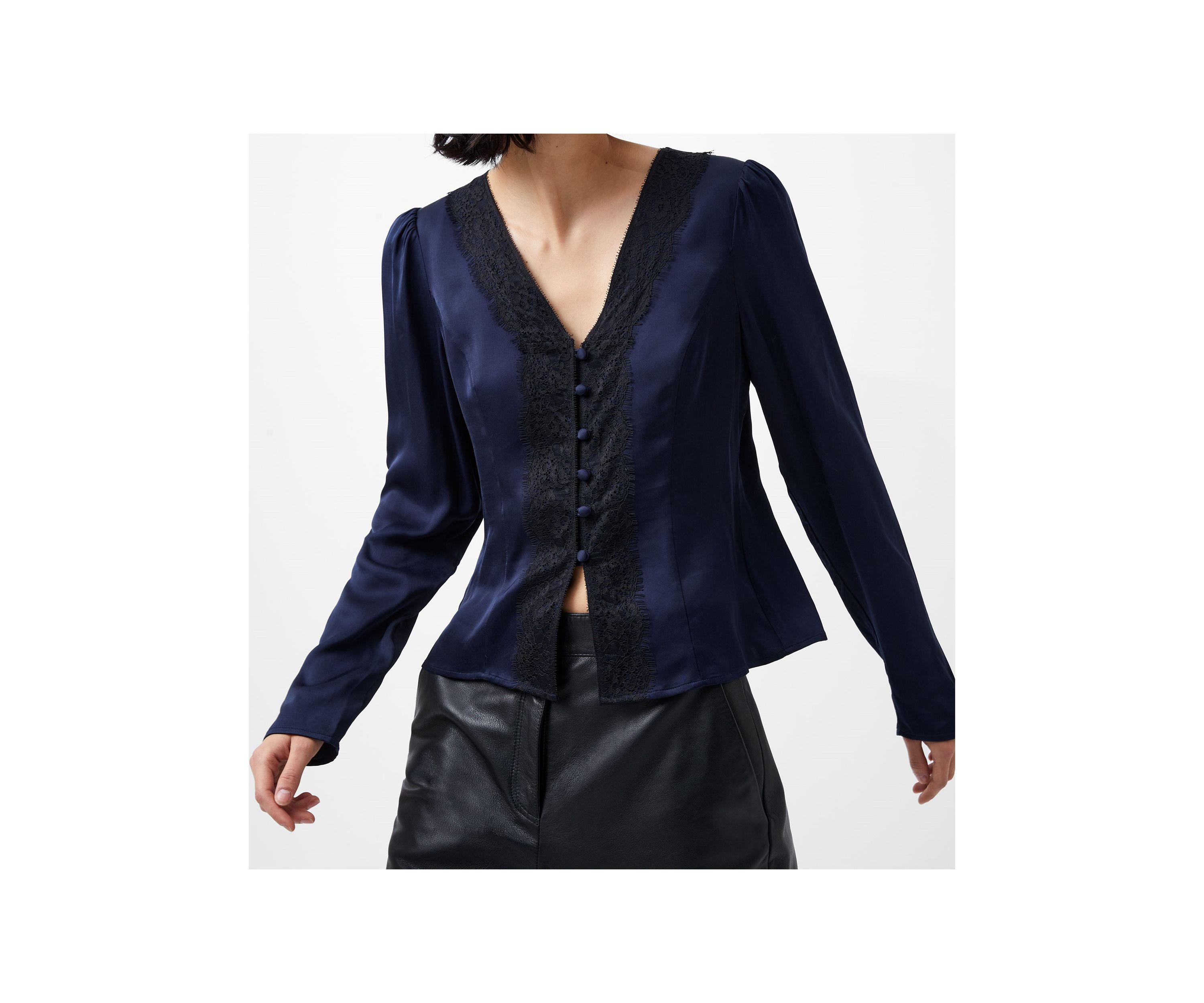 Ennis Satin Long Sleeve V-Neck Blouse