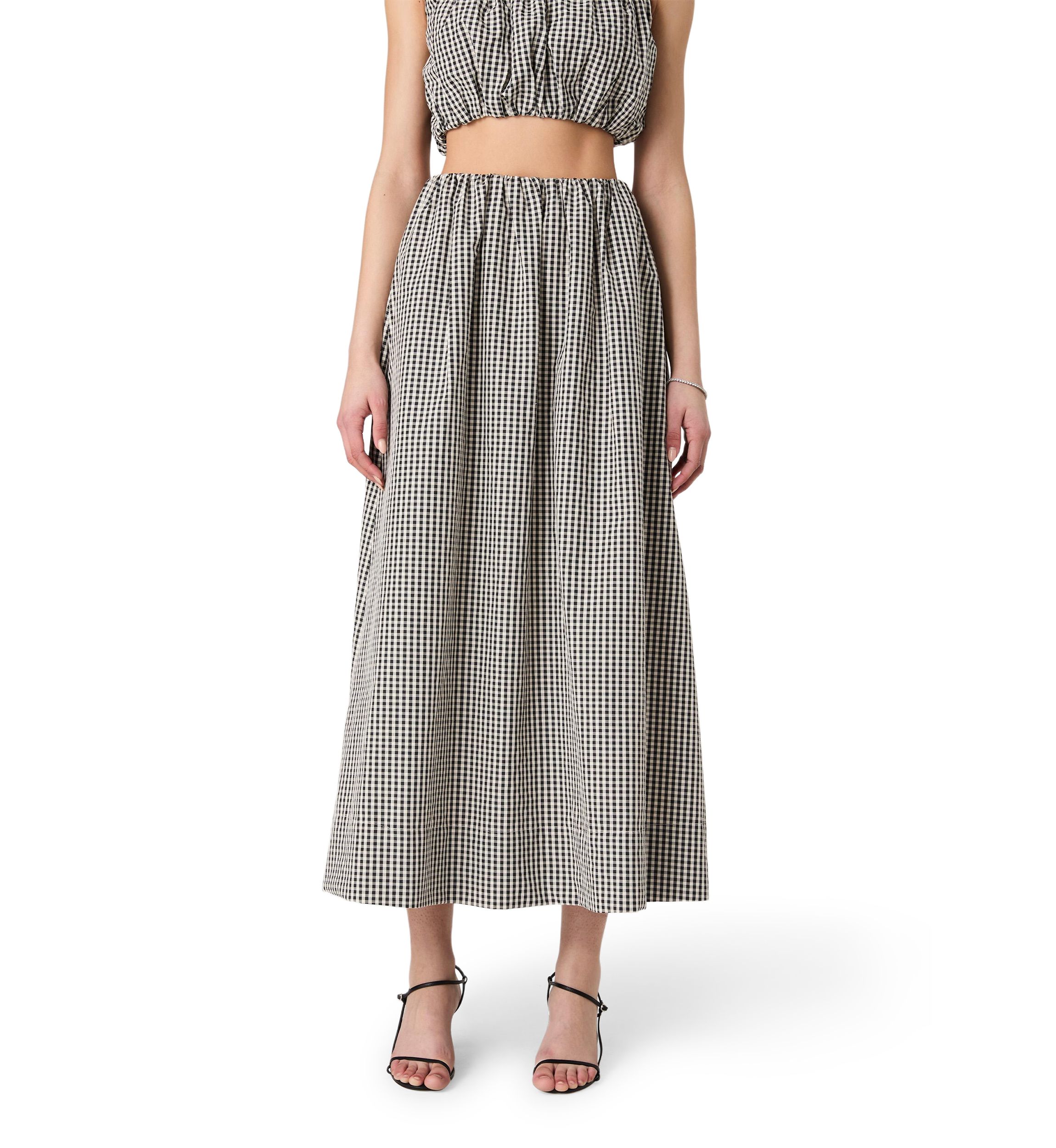 Gingham Ruched Midi Skirt